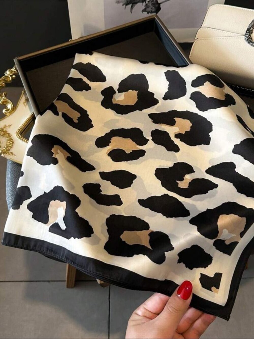 ✨Elegant Bandana Square Scarf Silky Satin Animal Print Leopard Hair Neck Scarfs - Picture 5 of 8